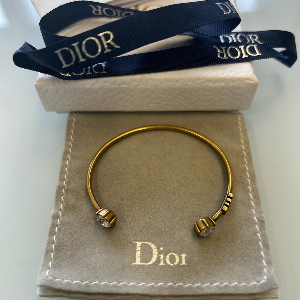 Dior Gold-Tone Crystal Cuff Bracelet with Box, Pouch and Card